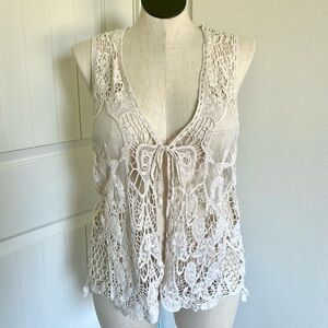 Simply Irresistible Off White Cotton Crochet Lace Vest - Tie Front